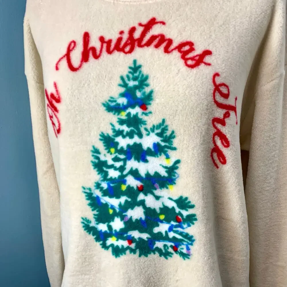 Holiday Time "Oh Christmas Tree" Velour Top Size Large - Picture 2 of 7